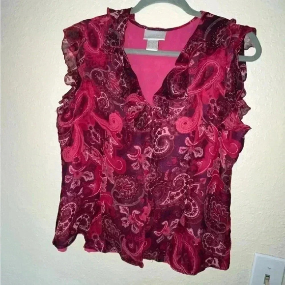 Vintage Worthington 100% Silk Pink Paisley Print Sleeveless Fitted Blouse SIZE12 - Picture 1 of 7